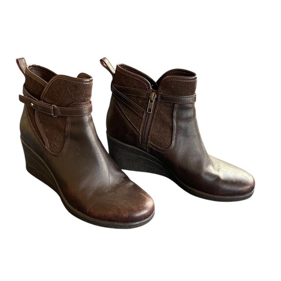 Ugg Emalie Waterproof Leather Wedge Ankle Boots Brown Size 8 Leather Shearling - Picture 1 of 11